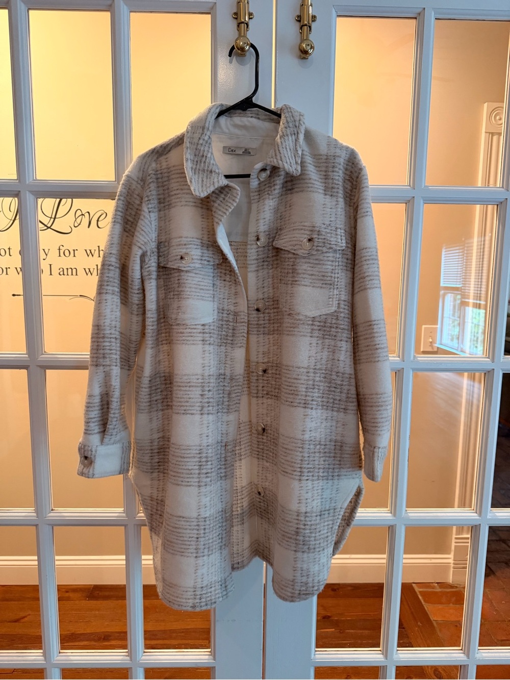 Dex Neutral Plaid Button-Front Shacket in Cream & Taupe
